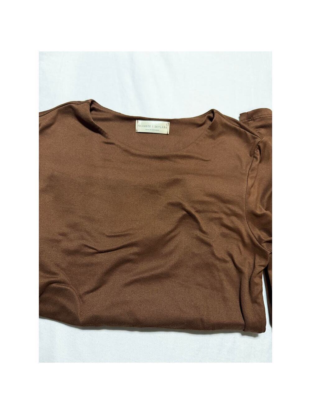 Scoop Neck Brown Stretch Layering Long Sleeve Fitted Top Womens S - Picture 4 of 6